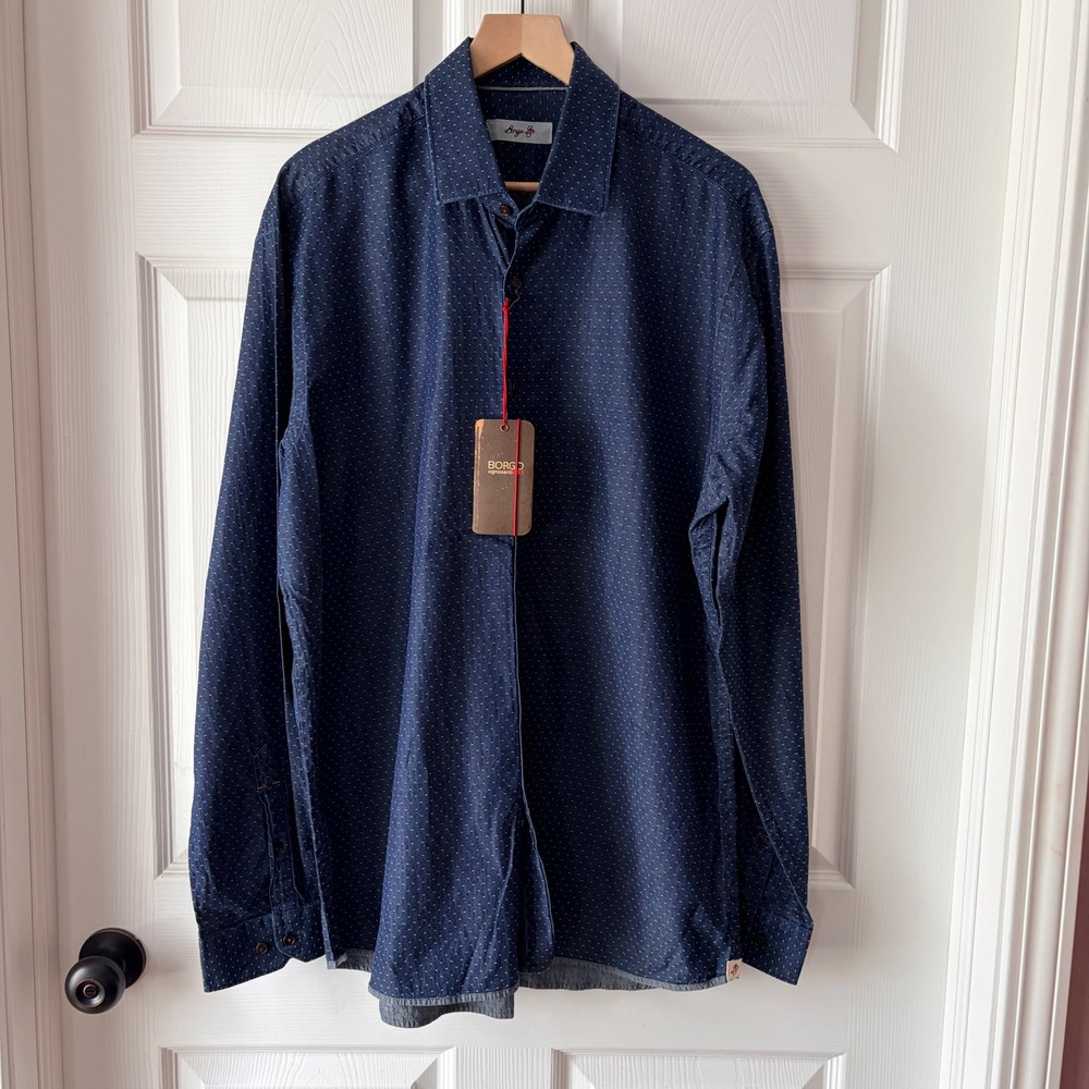 Borgo 28 Mens XL Navy Micro Dotted Button Down Shirt BBYUW717 NWT Italian Design